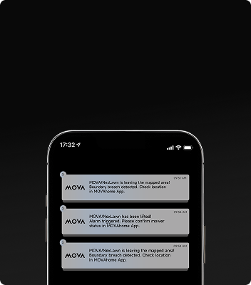 Timely Notification - Get instant app notifications if the mower strays outside the designated area or is unexpectedly lifted.