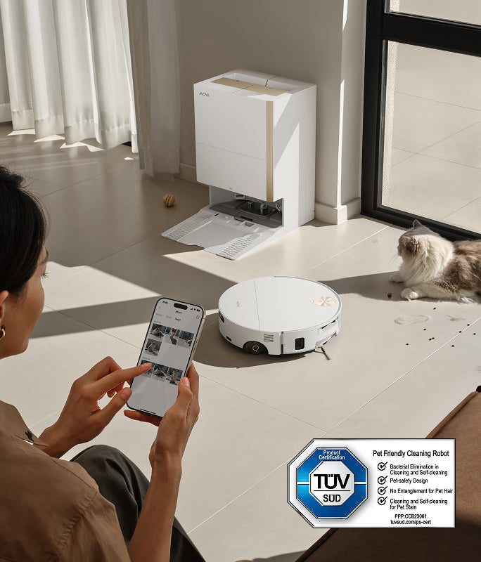 AI PetMate Mode 
Cleans &amp; Captures Pet Moments - 