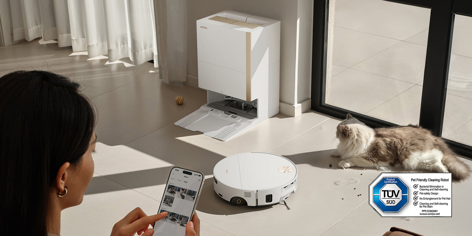 AI PetMate Mode 
Cleans &amp; Captures Pet Moments - 
